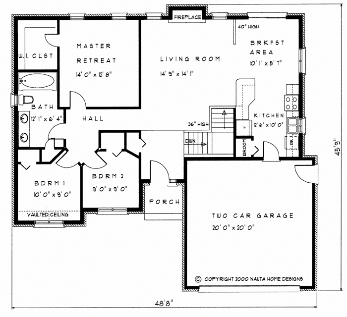 Bungalow house plan BN198 floor plan