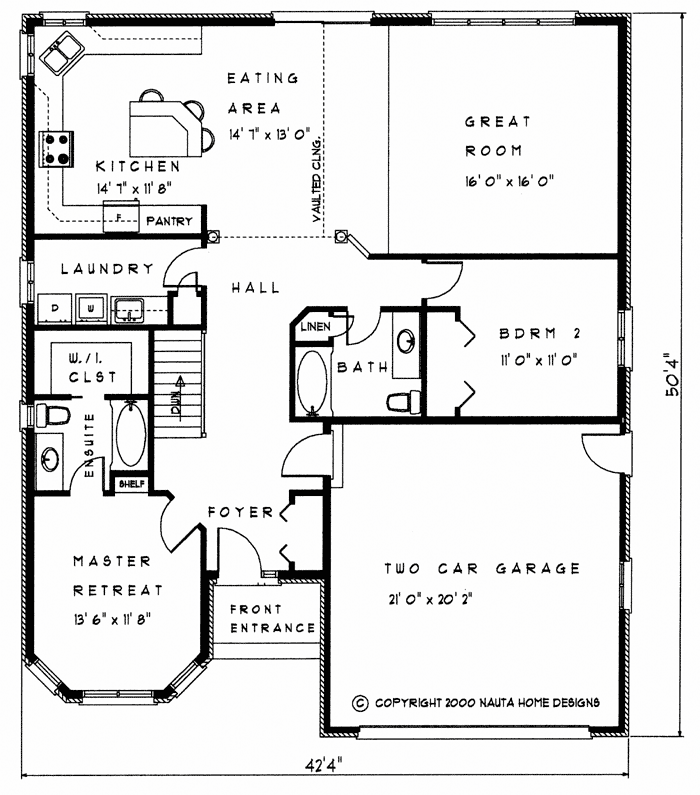 Bungalow house plan BN213 floor plan