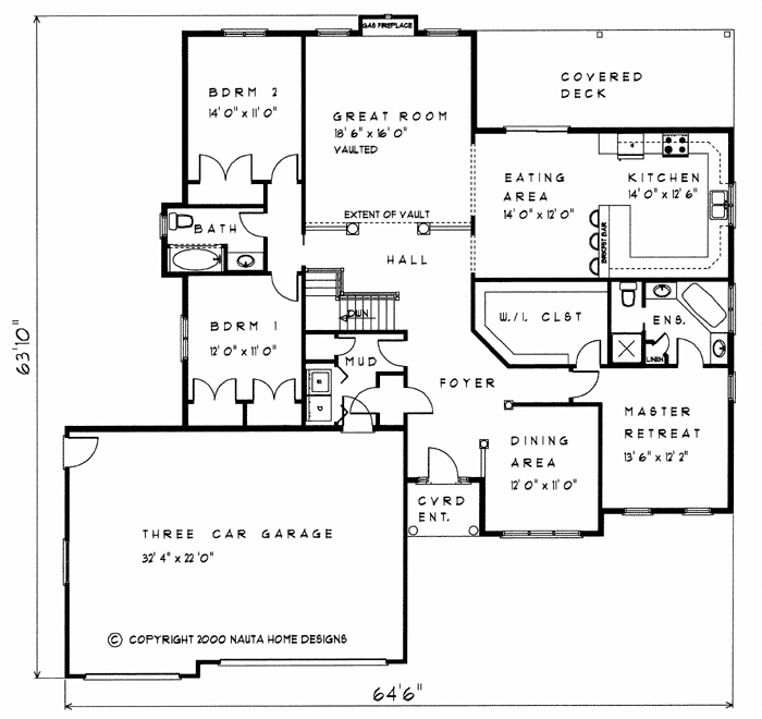 Bungalow house plan BN216 floor plan