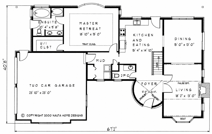 Bungalow House Plan, BN239 Floor Plan
