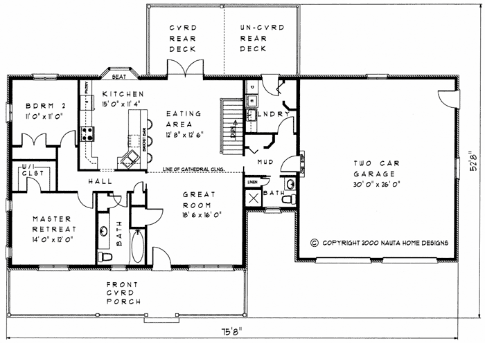 Bungalow House Plan, BN243 Floor Plan