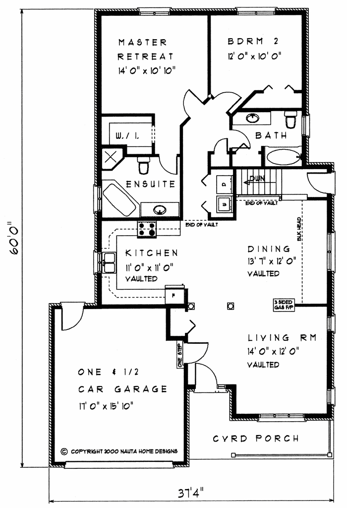 Bungalow House Plan, BN255 Floor Plan