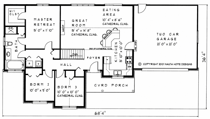 Bungalow House Plan, BN309 Floor Plan
