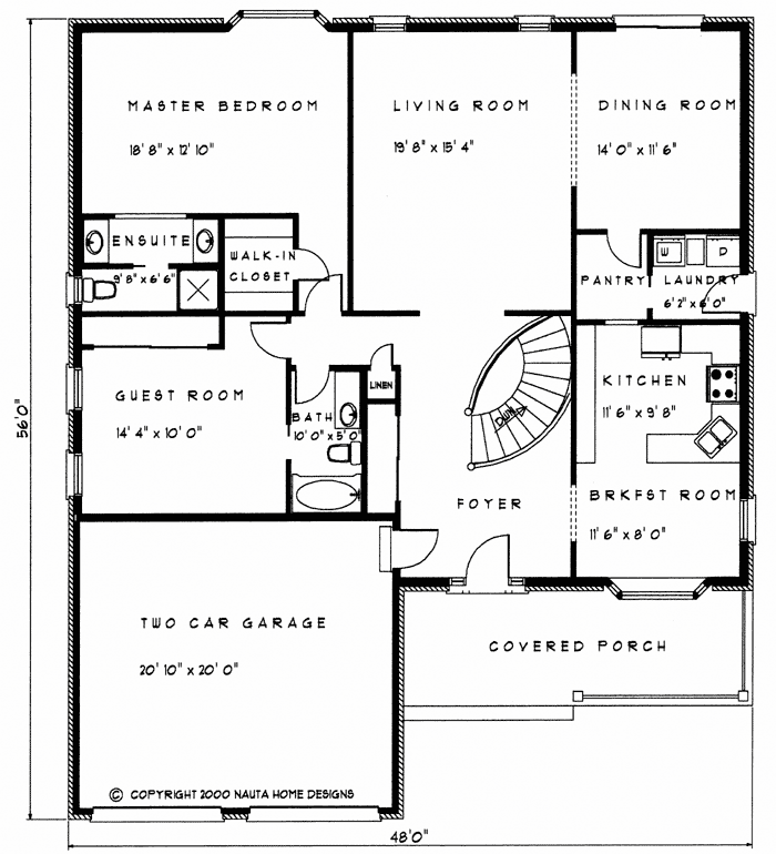 Bungalow house plan BN110 floor plan