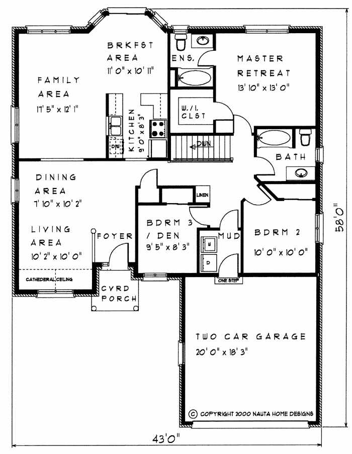 Bungalow house plan BN145 floor plan