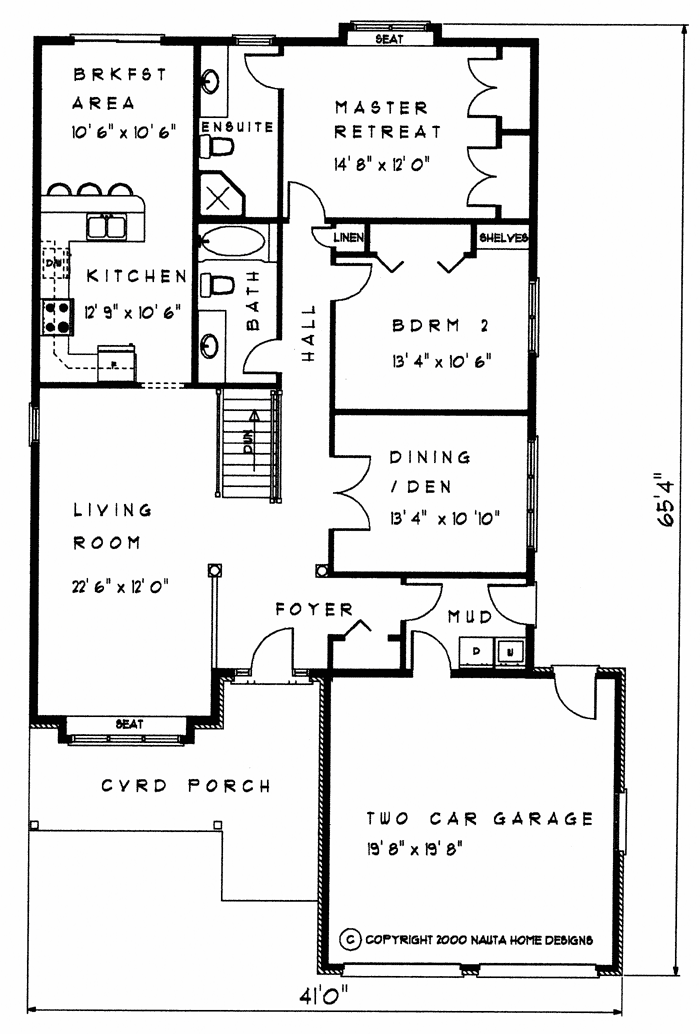 Bungalow house plan BN184 floor plan